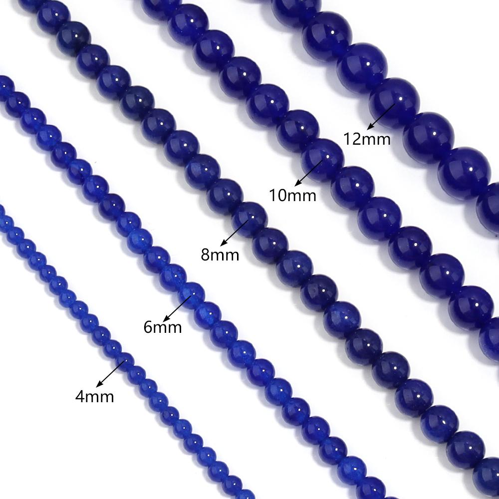 Natural Chalcedony Stone Beads Dark Blue Round Loose Spacer Jades Stone Beads For Jewelry Making Bracelets Necklace Accessories