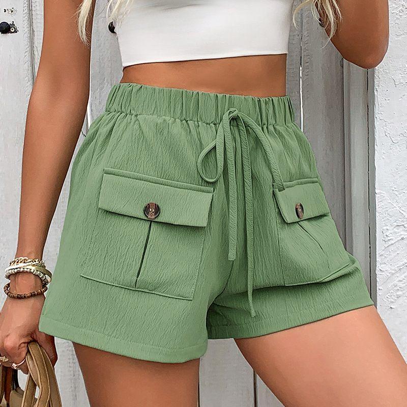 

Women Casual Shorts Drawstring Comfy Elastic Waist Shorts Green S