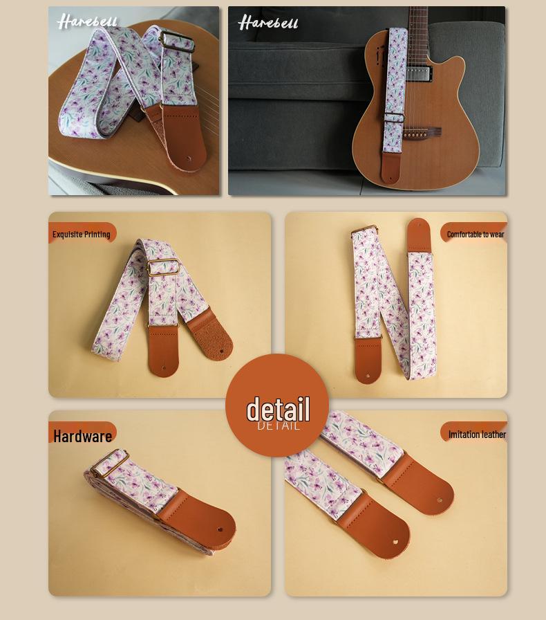 Purple Butterfly & Orchid Pattern Non-Slip Guitar Strap, 5cm Wide