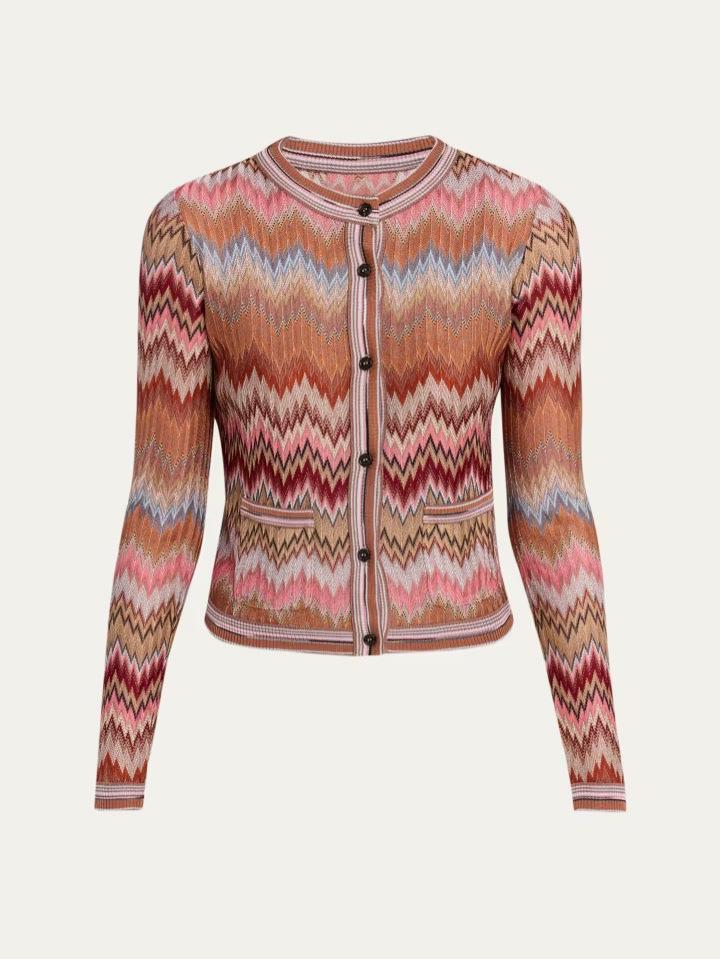 2026 Women's Retro Ethnic Wave Stripe Jacquard Cardigan Sweater