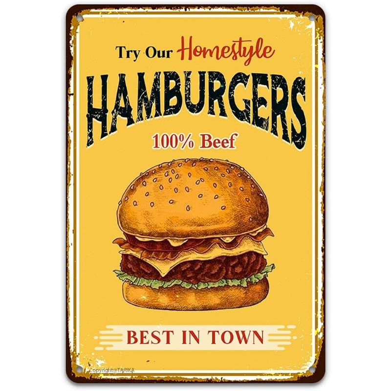 Metal Tin Poster Fast Food Vintage Tin Sign Plaque Metal Retro Plate Hot Dog Poster Wall Decor for Kitchen Cafe Diner Bar