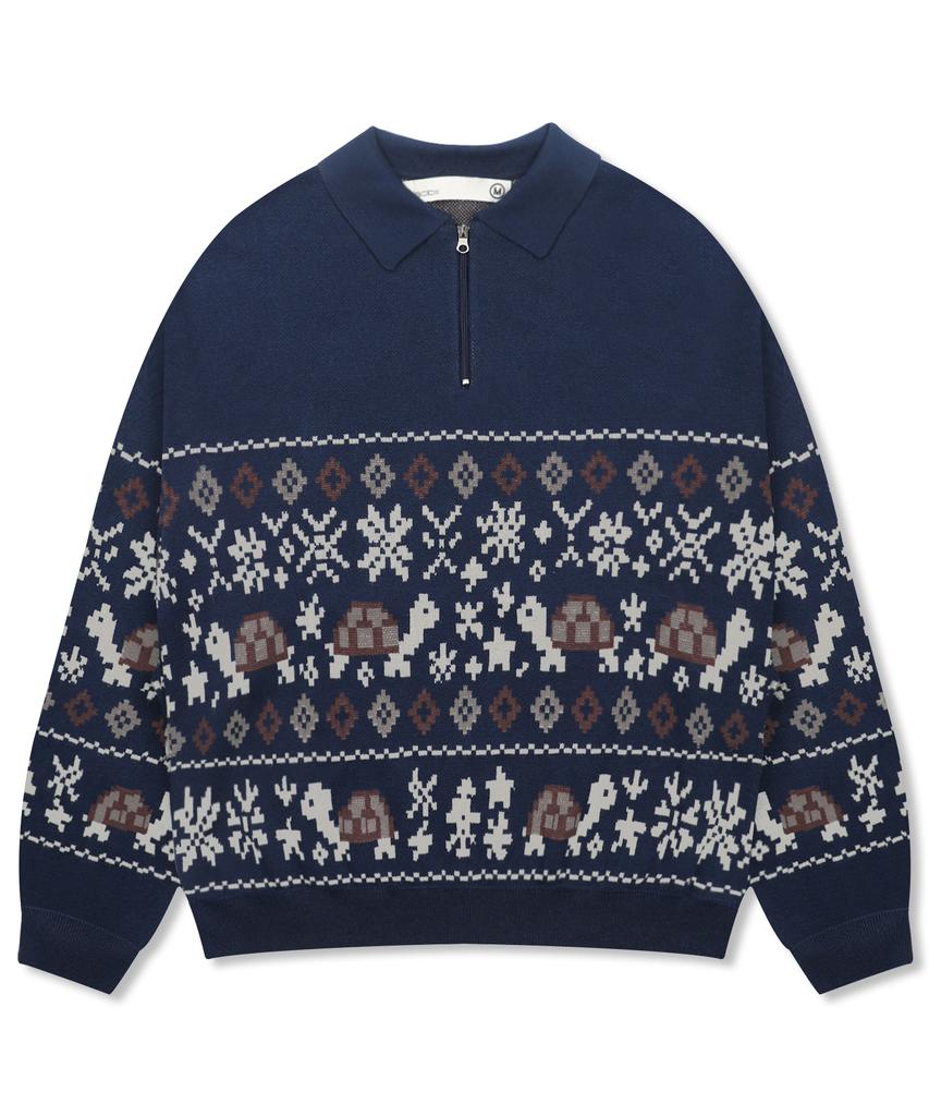 GLACK Gnt049 Turtles Fair Isle Nordic Knit (Navy)