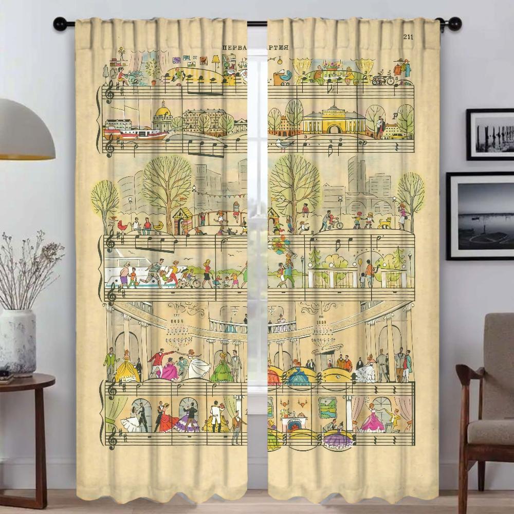 Muzieknoot Gordijnen Camera Raamgordijn Kamer Paneelgordijnen Huis Interieur Scheidingswand Vintage Insectenwerend Gemaakt Van Polyester