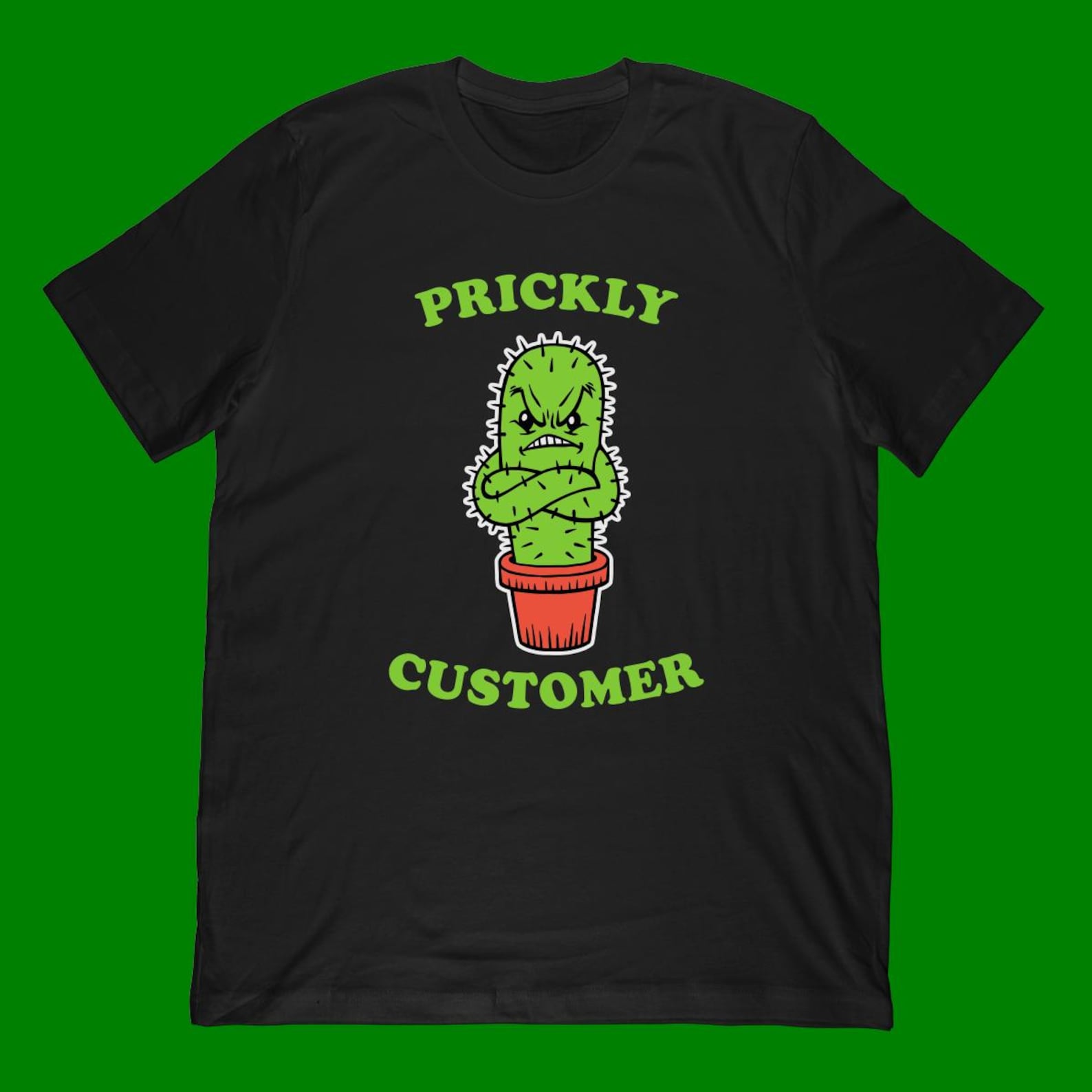 Funny Cactus T-Shirt | Prickly Customer Plant Novelty Tee L