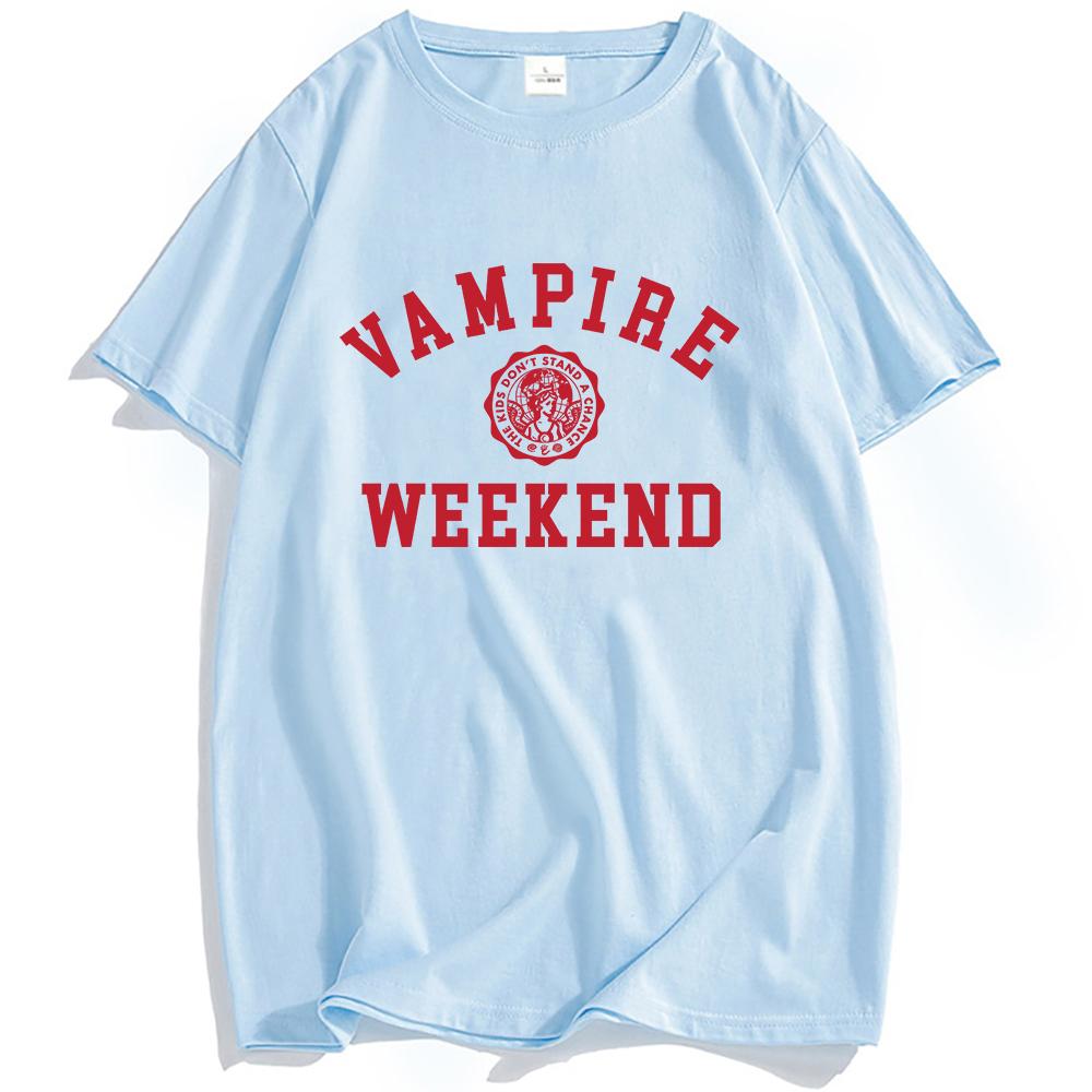 VAMPIRE WEEKEND Collegiate T-shirt Summer Short Sleeve Cotton Male Tshirts Round Neck Fashion Printing T Shirts Men Women Tees