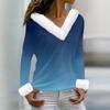 Women's T Shirt Tee Print Shirt Long Sleeve Party Fleece Collar V Neck  Top