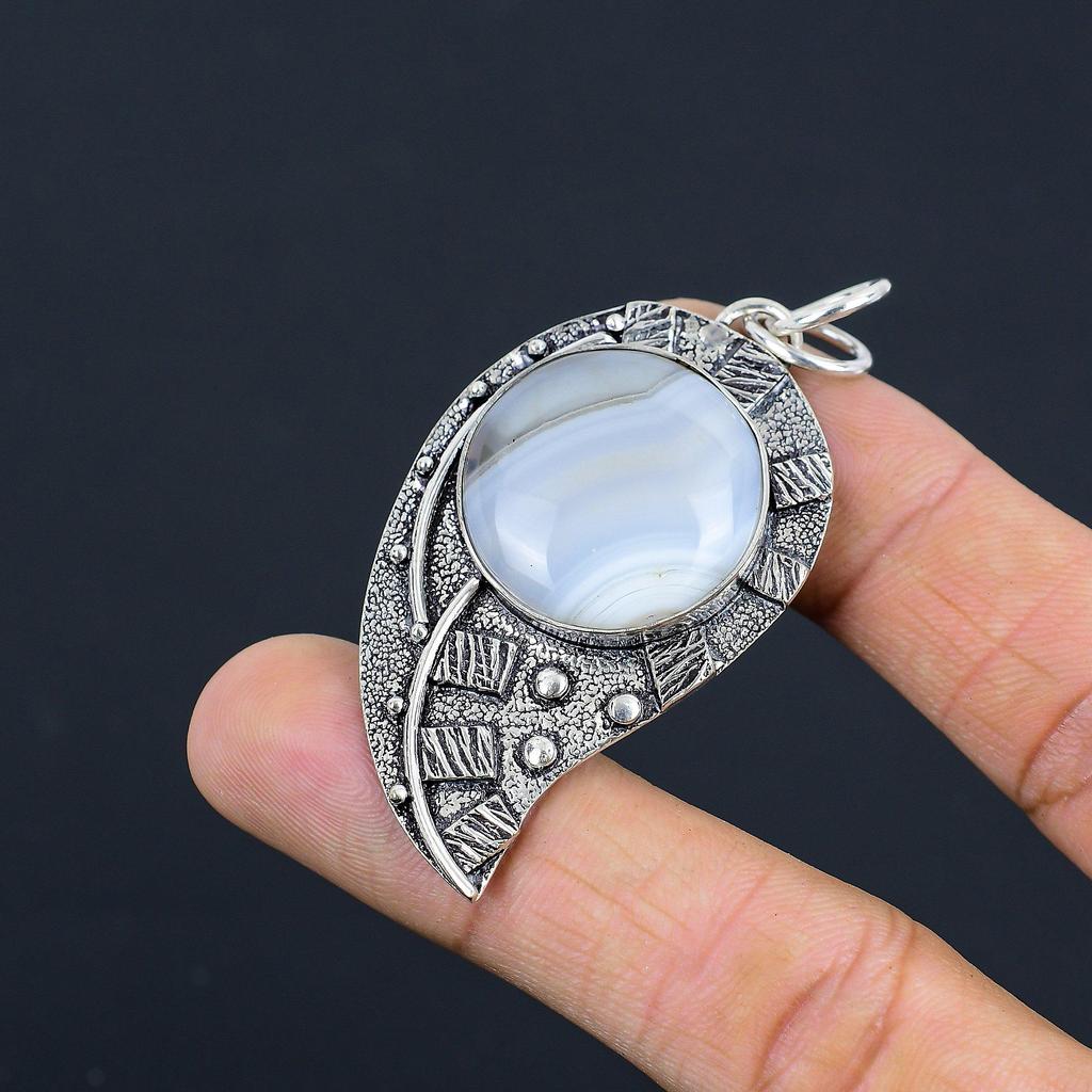 Geschenk für Sie 925 Sterlingsilber Natürlicher Botswana Achat Edelstein Schmuck Anhänger