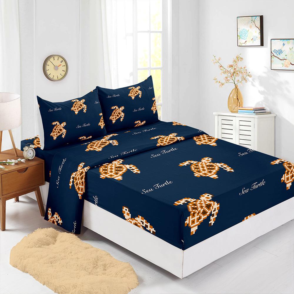 Four-Piece Mattress Set Turtle 3D Digital Printing Mattress Protective Cover