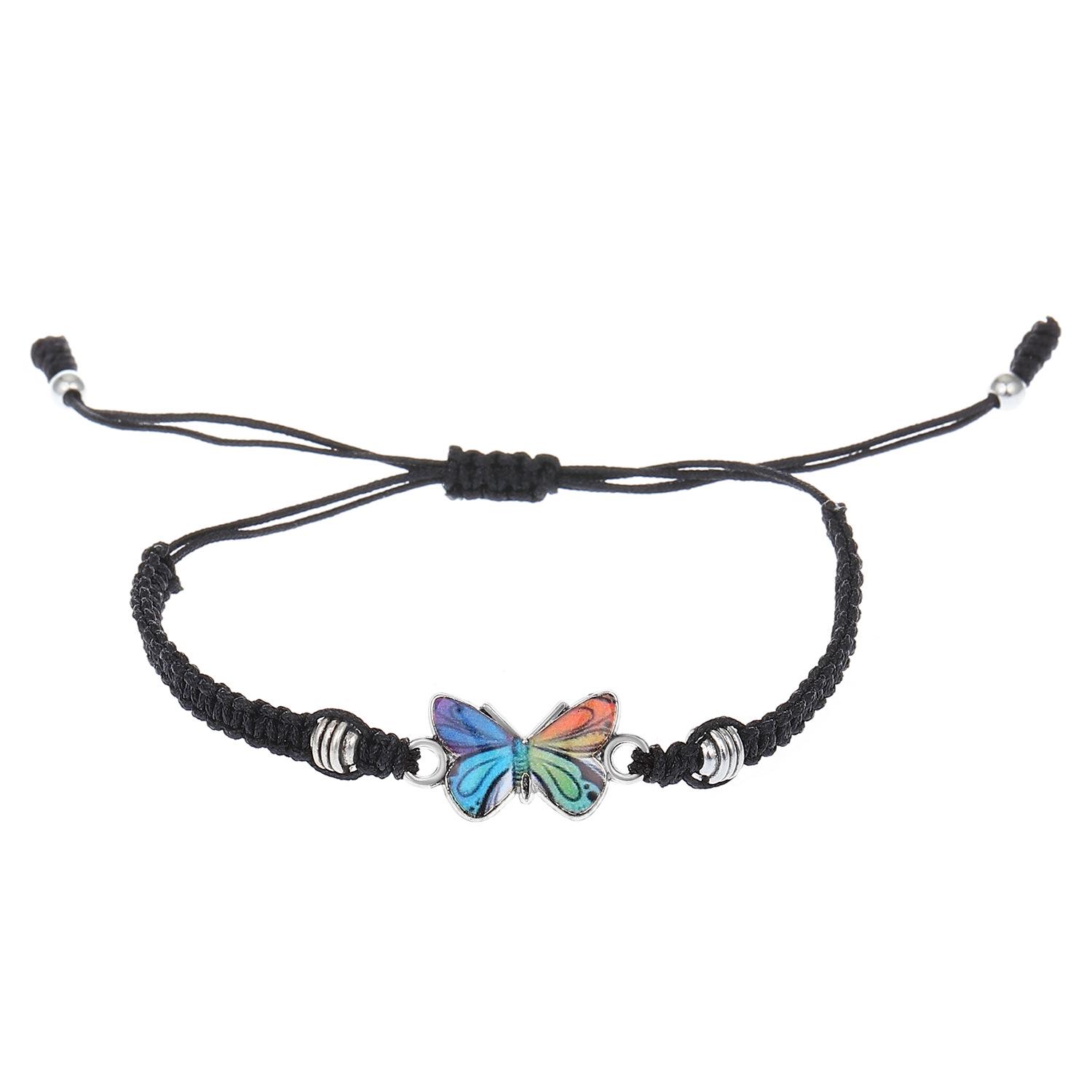 

Браслет из плетеной веревки с разноцветными бабочками: Регулируемый подарок ручной работы для пар и подруг