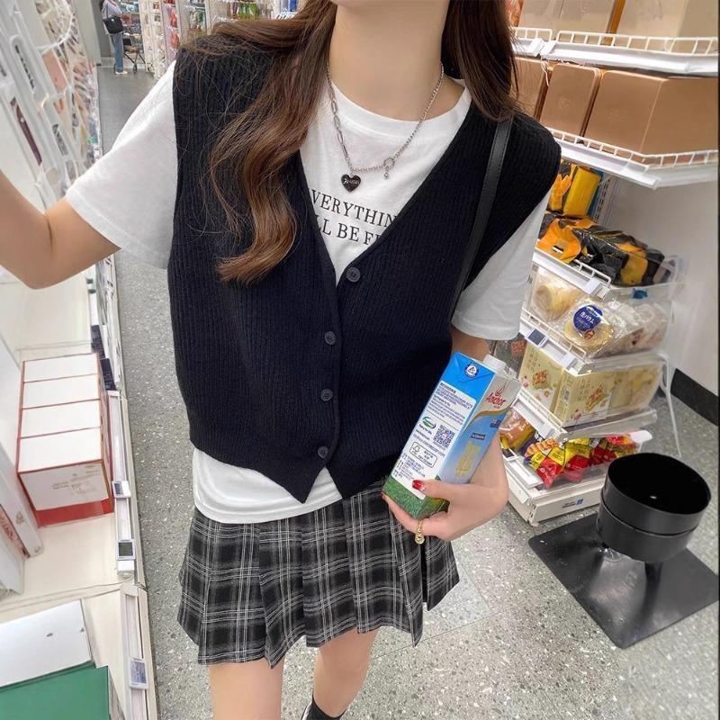 Retro simple knitted vest vest women's casual versatile spring new sleeveless vest sweater jacket