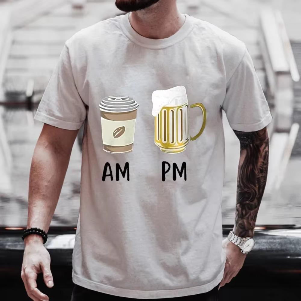 Grafické tričko Coffee AM Beer PM pro muže Letní trička s krátkým rukávem Milovník piva Párty s pitím Nadrozměrné Y2k oblečení Streetwear