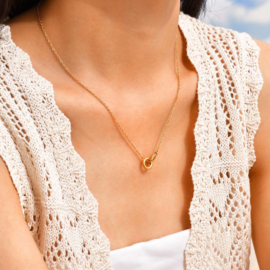 Minimalist Twist Double Ring Necklace,Gold Color Stainless Steel Necklaces for Women,Trendy Waterproof Jewelry Gift