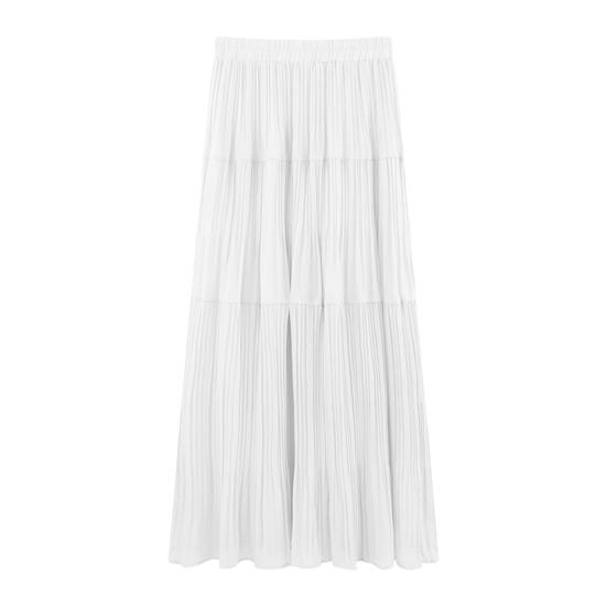 Women Maxi Skirt Elastic High Waist Flowy Hem Long Skirt Solid Color Splicing Design Slimming Skirt Daily Wear