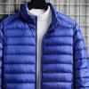 Lightweight Quilted Down Cotton Jacket for Men Stand Collar Long Sleeve Zipper Closure with Side Pockets