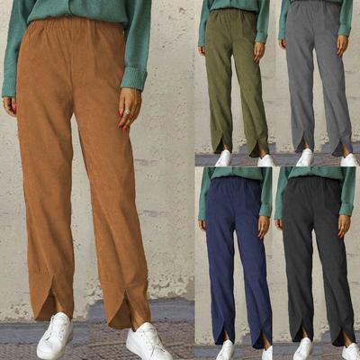 Damen neue Herbst- und Winter verdickte Cord elastische Taille gerade lässige Hose weiblich