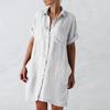 Abito Camicia Donna Estivo Vintage Cotone Lino Casual Manica Corta Ampio Taglia Grande Abito Donna Moda Tasche Collo a Punta Monopetto Vestiti 1006