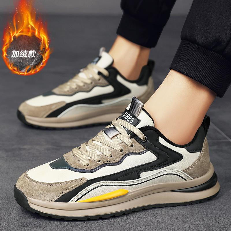 

2024 winter trend men s sports shoes running casual shoes autumn and winter new velvet men s shoes 44