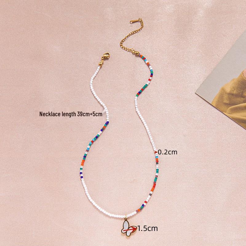 Colorful Cat s Eye Stone Bohemian Clavicle Necklace in Titanium & Stainless Steel