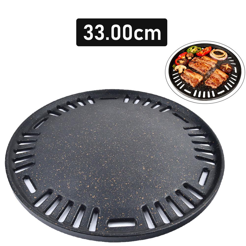 Korean Grill Plate Circular Aluminum Coating Meat Flatbed Triple Flatbed for Camping Board Coal Flatbed Gas and Induction, 295