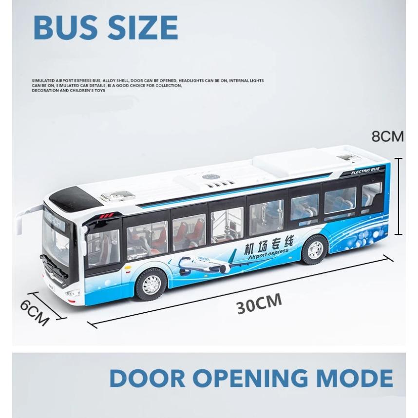 1/43 Large Size Electric Tourist Toy Traffic Bus Alloy Passenger Car Model Diecast Metal Toy Business Bus Model Sound Light Kids Gift