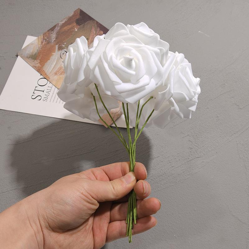 50Pcs/Pack Rose Simulation Pe Rose White Stem Foam Red Head Wedding Home Diy Handmade Party Birthday Wedding  Wall Decoration