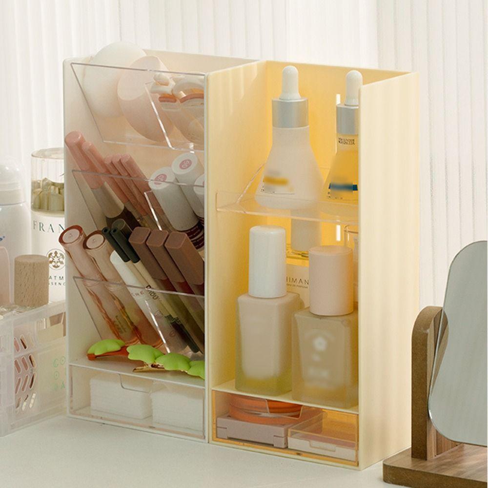 

Drawer Plastic Desk Organizer 6 Compartments Desktop Display Shelf Durable Pencil Holder Skincare White-Style 1