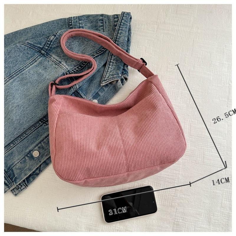 Damen Cord Schultertasche Vintage Gestreift Große Kapazität Tragetasche mit Reißverschluss Modische Umhängetasche für den täglichen Gebrauch