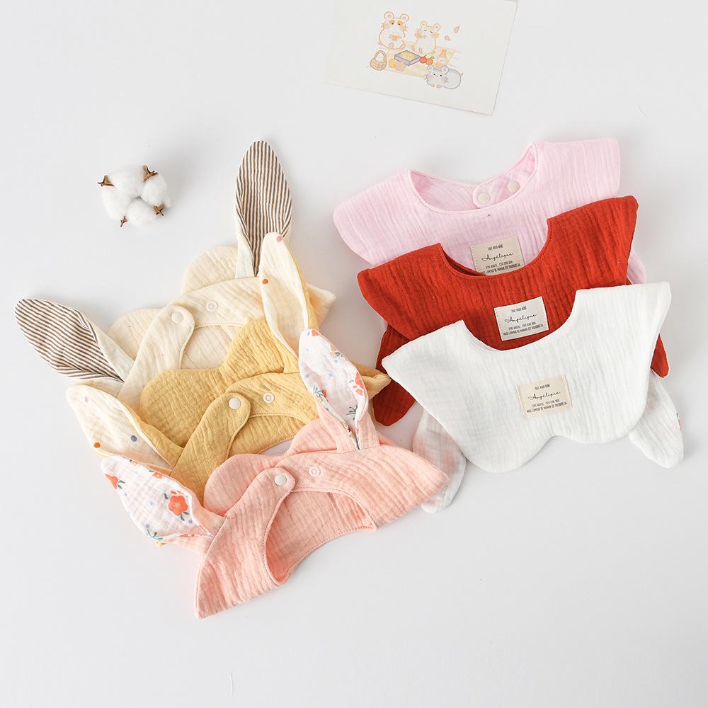 Lätzchen im koreanischen Stil aus 100% Baumwolle für Babys, 6-lagige Mullwindeln mit niedlichen Hasen- und Bärenohren