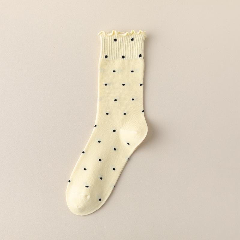 5/10 Pairs Ear Shaped Hem Socks for Women Spring Autumn Polka Dot Girl Instagram Style Cute Polka Dot Sweat Absorbing Mid Calf Socks and Pile Socks
