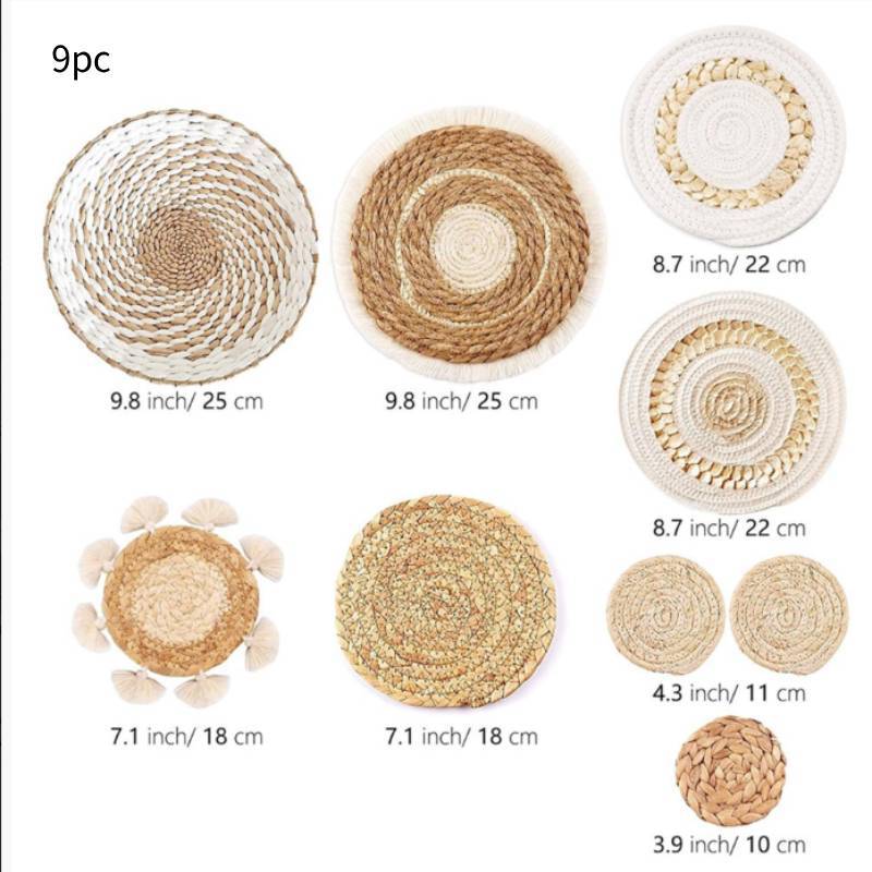 Basket Coaster Boho Set Hanging Woven Wall Decor Handmade Pendant Decoration