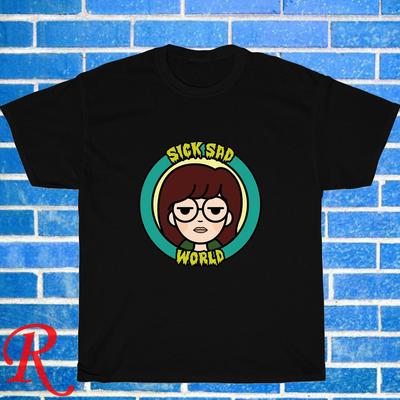 Novo!  Logótipo Daria Mundo Triste Doente Preto Cinzento Marinho Branco Tamanho S-5XL Camiseta Unissexo