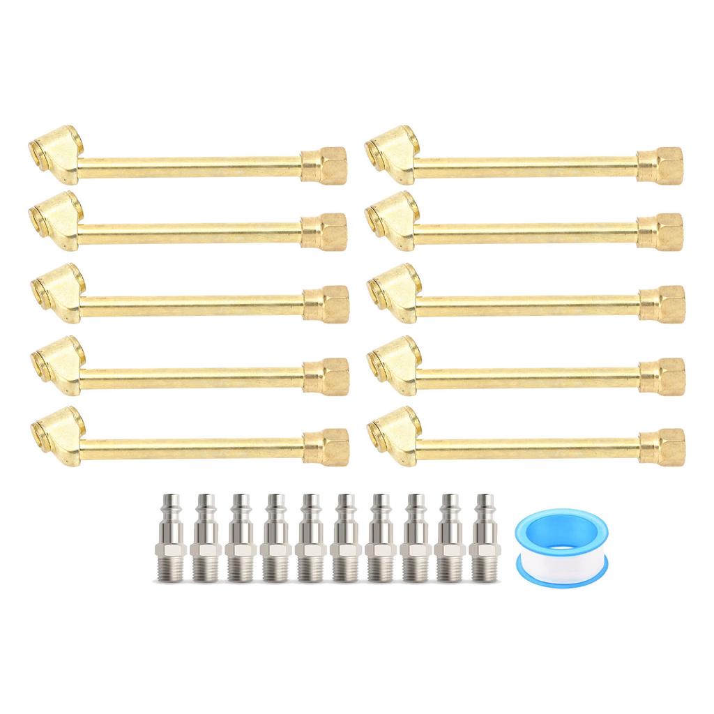 10 Sets Dual Head Air Chuck 1/4in FNPT Thread Iron Zinc Alloy 2 Way Connect Air Chuck with Quick Plu
