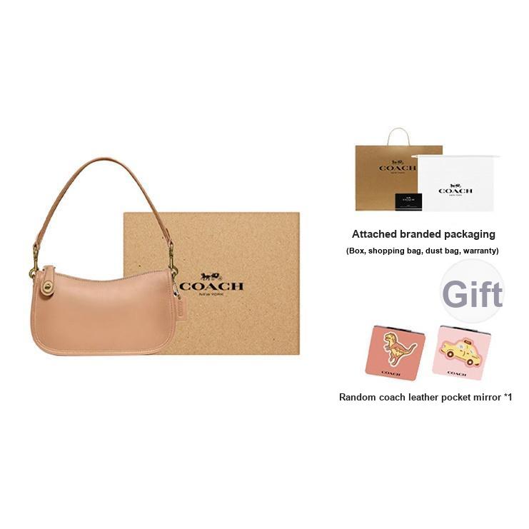 Coach Swinger 20 Solid Color Zipper Closure Leather Underarm Bag Mahjong Bag Tote Bag Shoulder Bag Small Women Bags Light-Brown C2643-B4NA