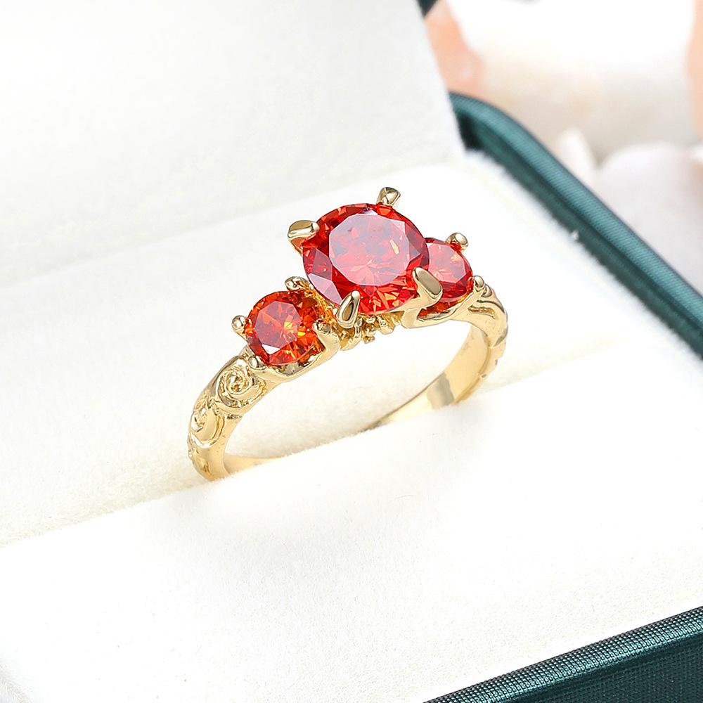 

Gold-Plated Zircon Hand Ring - European & American Niche Fashion Jewelry for Women Size 8 красный/гранат