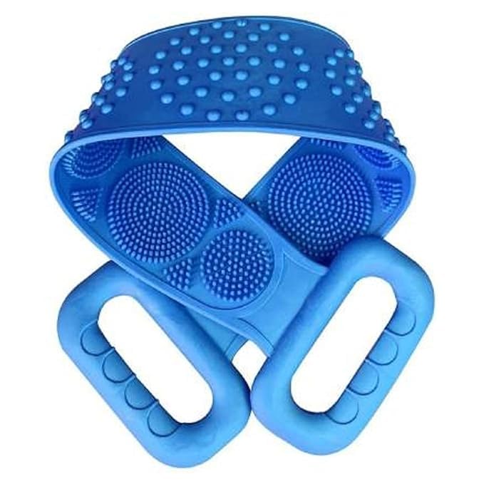 

Силиконовая мочалка для спины Двусторонняя мочалка Мочалка Щетка для ванны и душа для мужчин и женщин 23,62 дюйма синий