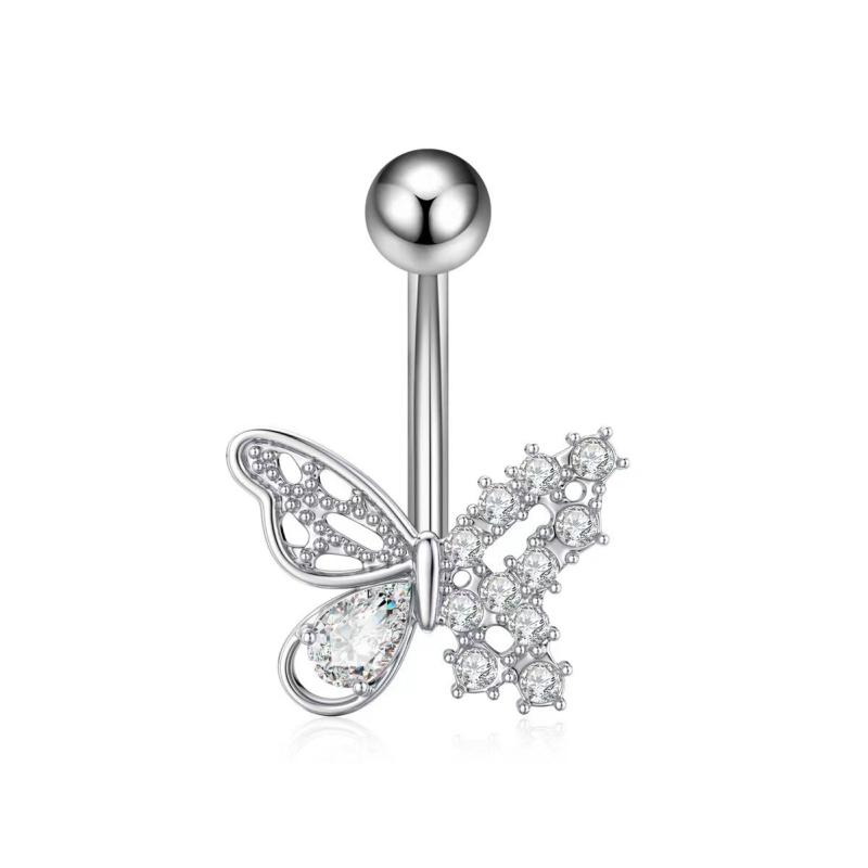 1PCS Zircon Flower Belly Button Ring Drop Chain 14G G23 Titanium Curved Barbell Navel Piercing Women Girls Sexy Jewelry
