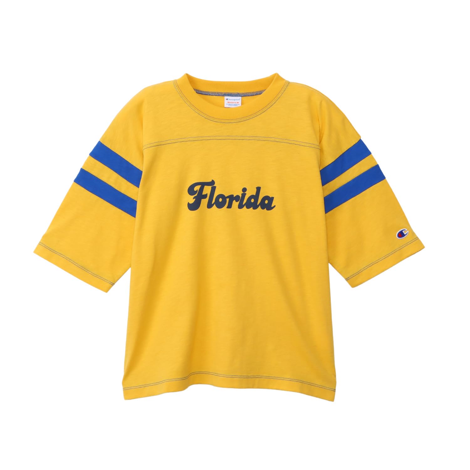 

Champion Casual Crew Neck Cotton USA Relax Graphic Logo Garment Retro Women s Shirt, 100% Fit, Print, Wash, Yellow, CW-B317