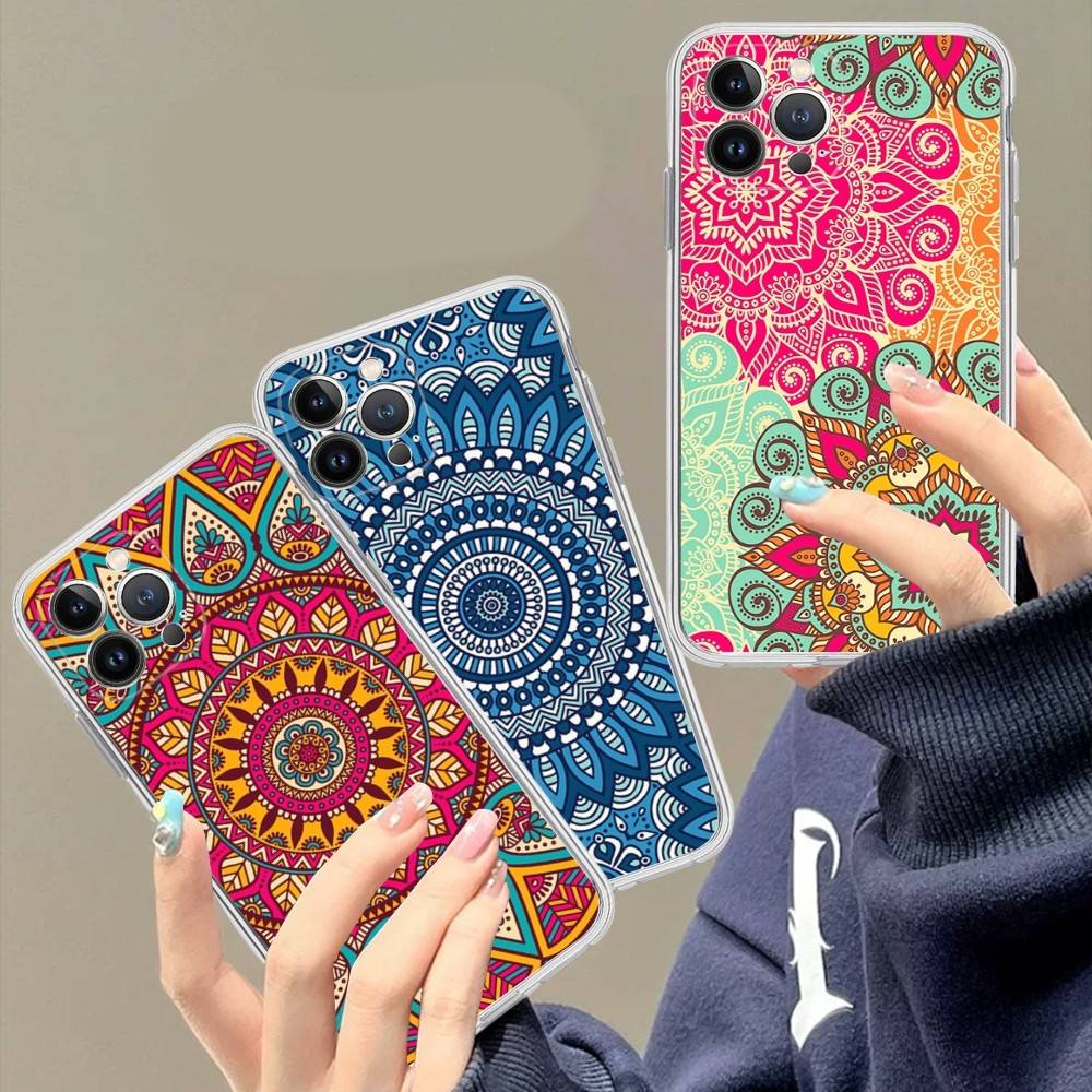 Mandala Painting For iPhone 11 12 13 14 15 16 17 Pro Max Plus 13 Mini Silicone Soft Transparent Back