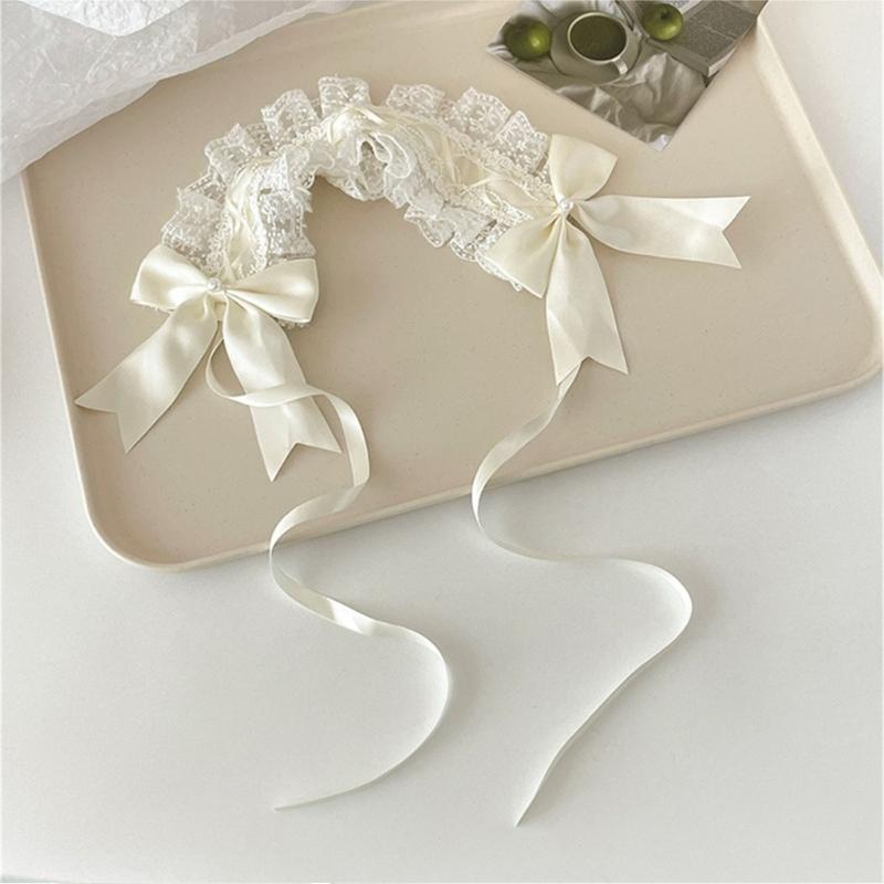 Lace Bowknot Hairhoop for Women Girl Sweet Ribbon Lace Headband Cosplay Costume Party Headdress for Anime Show