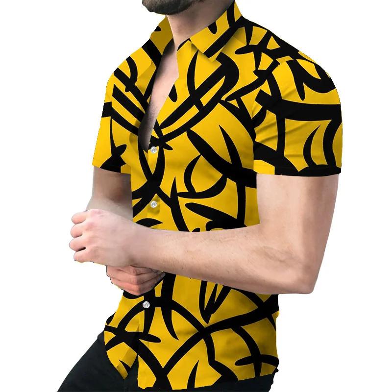 Men's Striped Printed Short Sleeve Shirt, Fashionable and Casual Loose Shirt