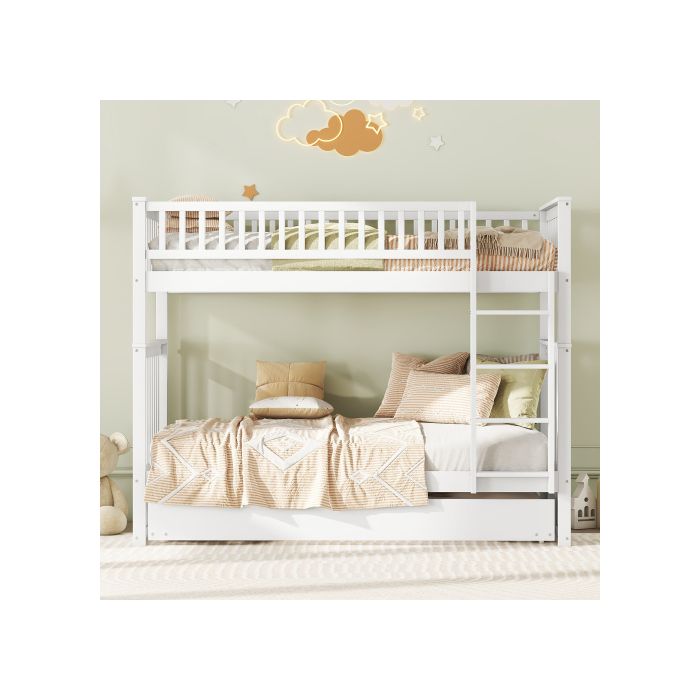 Lit Superposé - MUVOE - 90*200 Cm - Blanc - Construction Robuste - Design Amovible