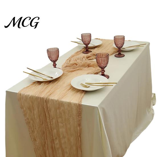 Bright Home Decor Tablecloth Cheesecloth Table Runner, Boho Rustic Farmhouse Gauze Long Sheer Dining Fabric Runner for Wedding Tea Party Baby S D