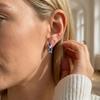 Elegant Copper Hoop Earrings For Women Blue Teardrop Cubic Zirconia Inlaid Delicate Fashion Jewelry
