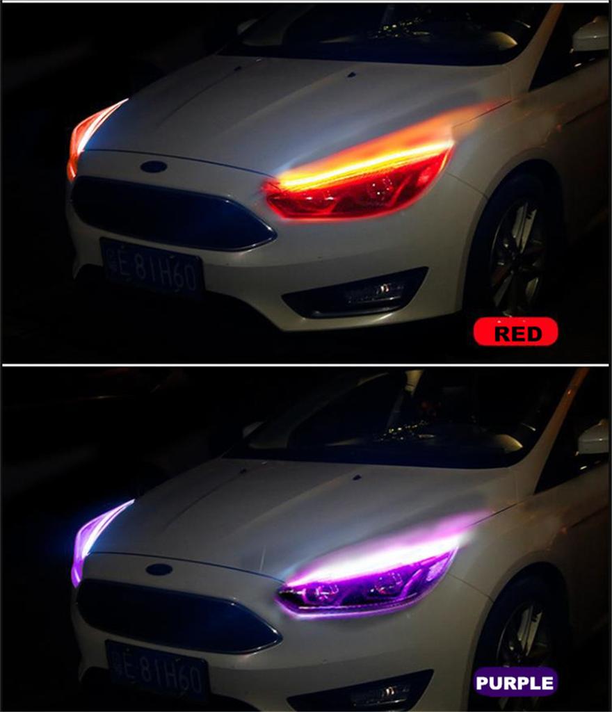 17.7"RGB LED Car Headlight Light Strip Decoration DRL Turn Signal Phone APP 2x