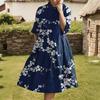 Dress For Women Elegant Casual Smocked Button Lapel Short Sleeve Knee Length Dress