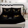 1pc Fitted Sheet Black Cat Printed 100% Polyester Breathable Bedding Set for Home Bedroom Decor Without Pillowcase