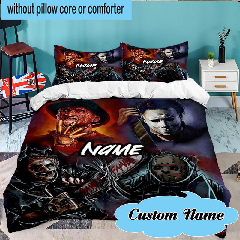 Custom Name 3PCS Ghostface Horror Theme Bedding Set Including 1pc Duvet Cover And 2pcs Pillowcases for Bedroom, Dormitory Gift Home Decor