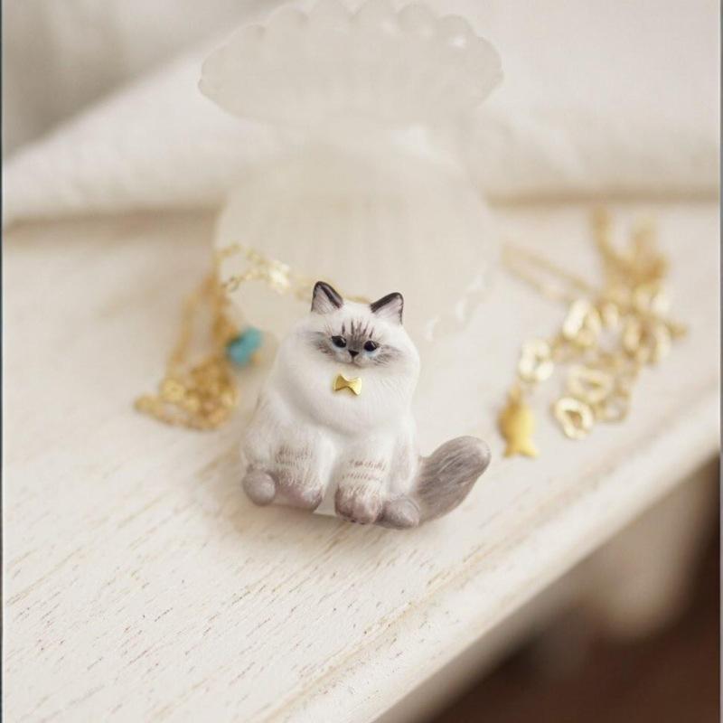 Necklace Animal Series Oil Drop Cute Cat Oil Drop Pendant Necklace Electroplating Gold Color Retention