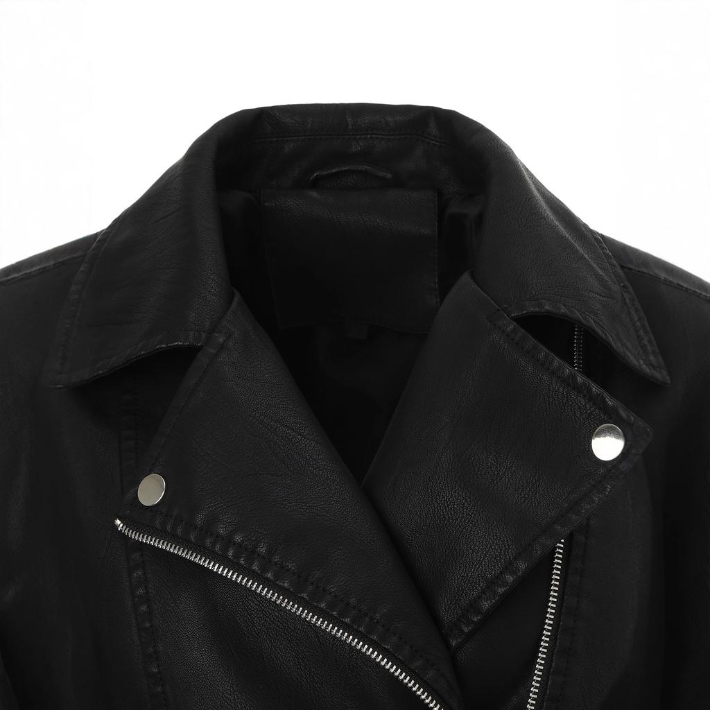 Women's washed leather retro style PU coat retro leather jacket lapel zipper quilted body jacket women
