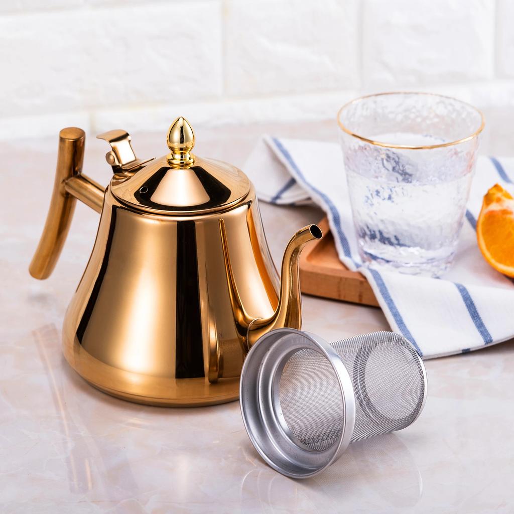 1,0 l/1,5 l/2,0 l Teekanne aus Edelstahl, Teekessel mit herausnehmbarem Sieb für losen Blütentee, Kaffeekessel für Herdplatten geeignet